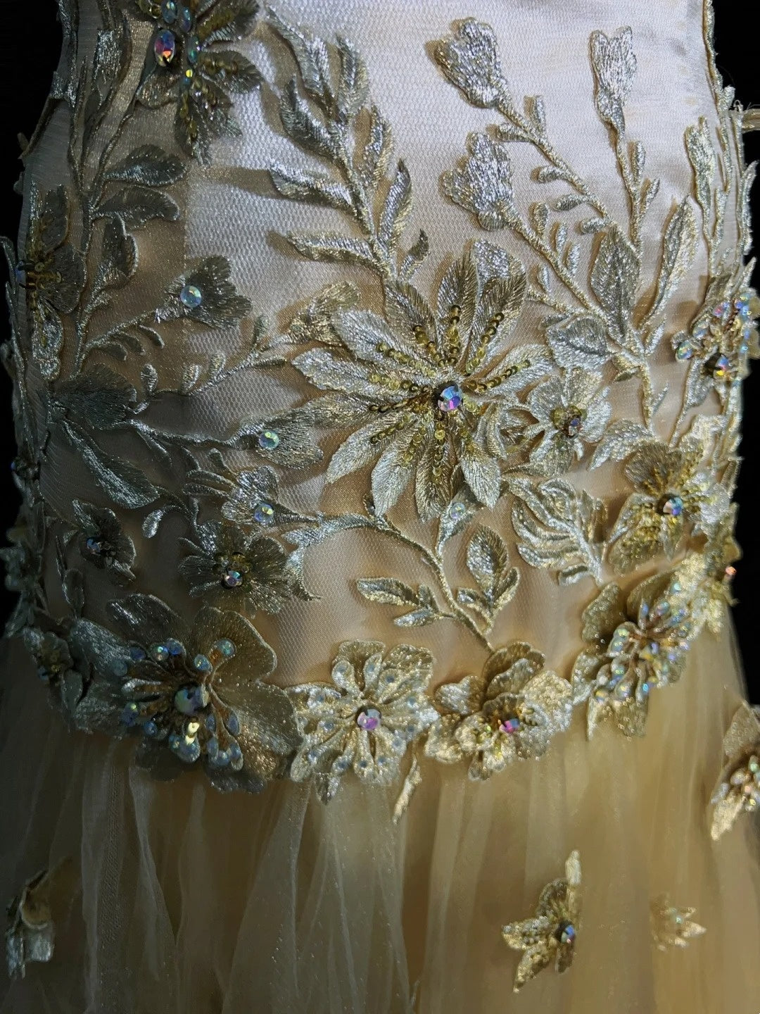 Vintage Meerjungfrauen-Abschlussballkleider, One Shoulder Tüll, Gold, 90er Jahre mit Applikationen, Ballkleider N3343