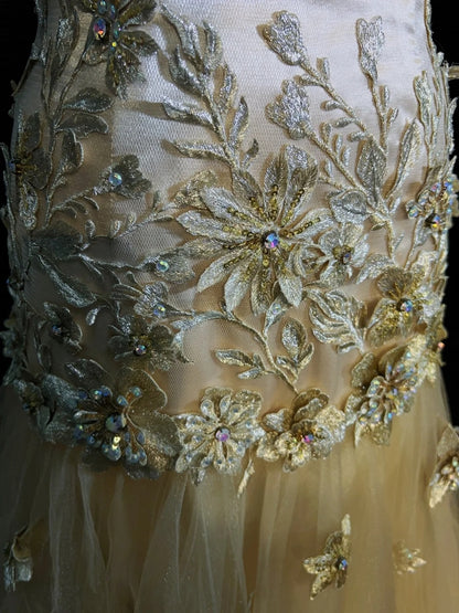 Vintage Meerjungfrauen-Abschlussballkleider, One Shoulder Tüll, Gold, 90er Jahre mit Applikationen, Ballkleider N3343