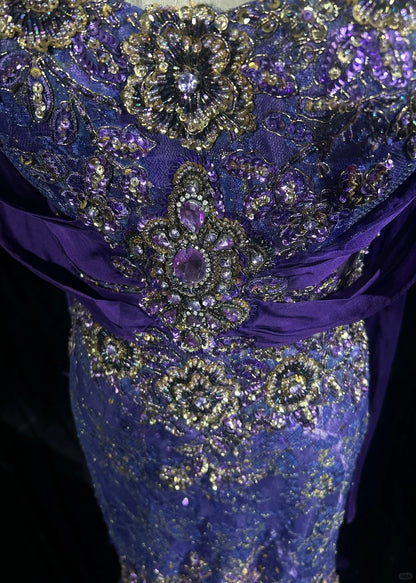 Vintage Prom Dresses 90s Mermaid Square Neck Purple Chiffon Long Lace With Beading Evening Formal Outfits RB5142