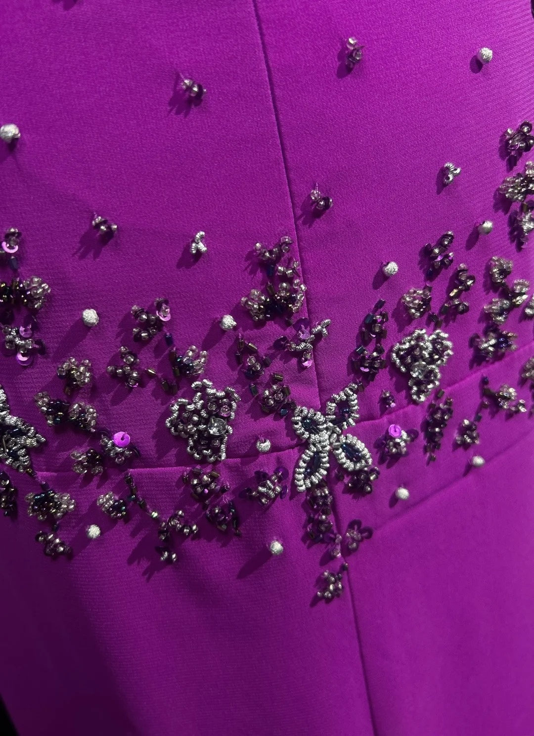 Robes de bal vintage en mousseline de soie, ligne A, bretelles spaghetti, couleur raisin, avec perles, fendue, robe de soirée longue N2456