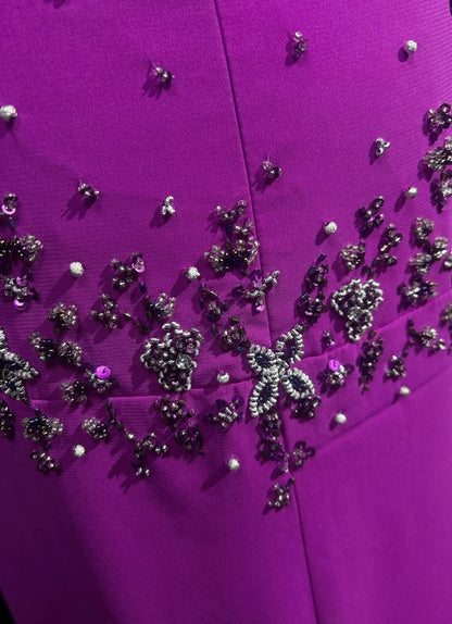 Robes de bal vintage en mousseline de soie, ligne A, bretelles spaghetti, couleur raisin, avec perles, fendue, robe de soirée longue N2456