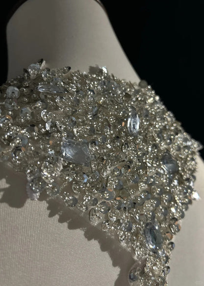 Robes de Mariée Intemporelles Sirène Dos Nu Chiffon Satin Blanc Avec Perles Longue Robe de Mariée N3474