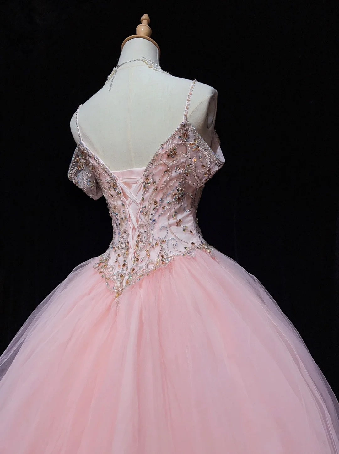 Prinzessinnen-Ballkleider Inspo Ballkleid Pink Tüll Lang mit Perlen Abendkleider N3392