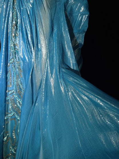 Inspiration robes de bal vintage sirène bretelles sequins bleus longues années 90 avec fleurs robes de soirée N3355