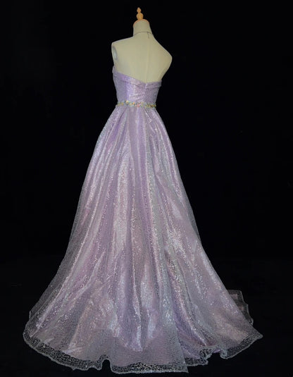 Robes de bal de princesse inspirantes Robe de soirée bustier longue lilas à paillettes avec perles Robes de soirée formelles N3393