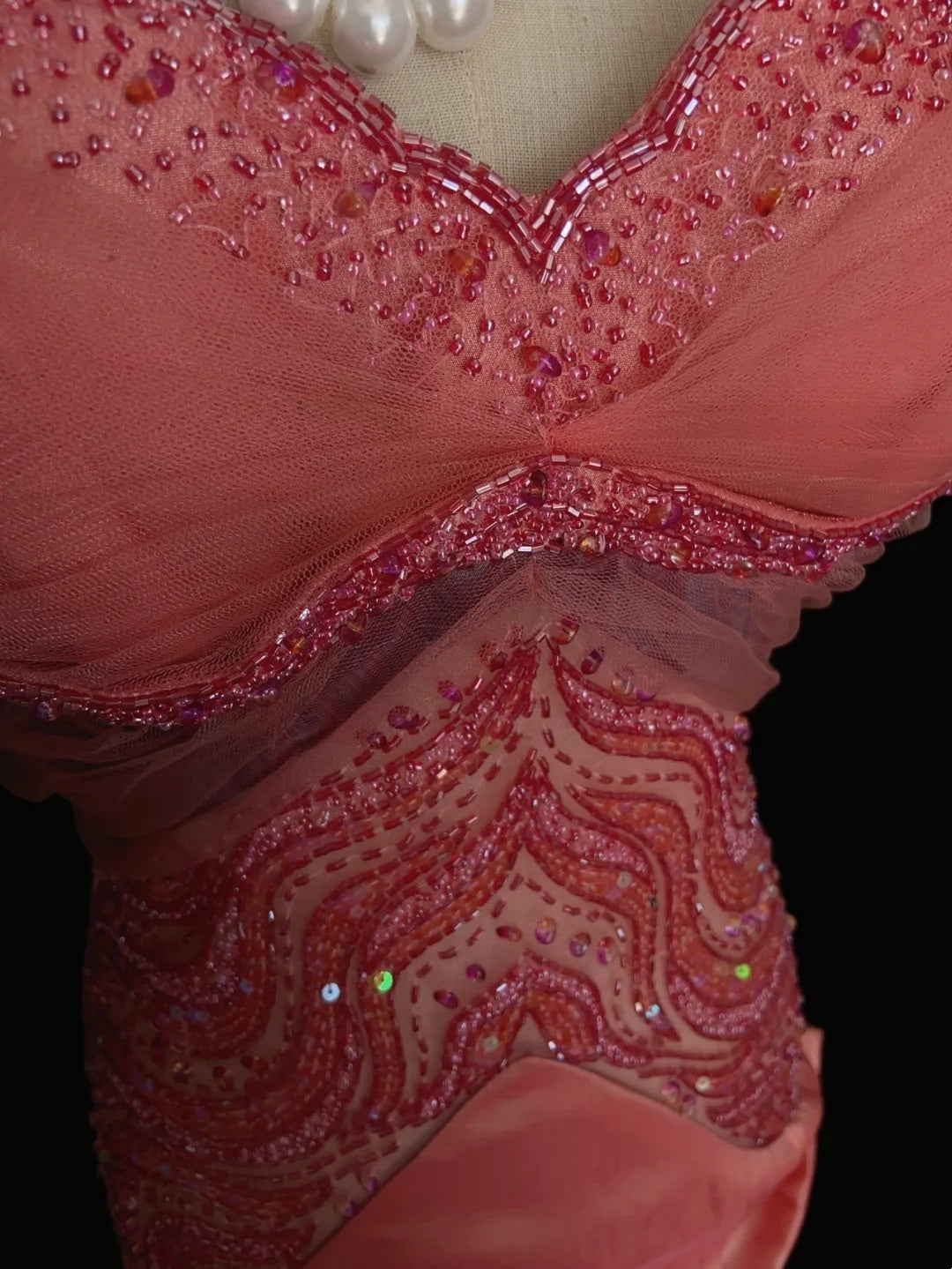 Robes de bal vintage des années 80 sirène bustier en mousseline rose avec perles, tenues de soirée semi-formelles N3635