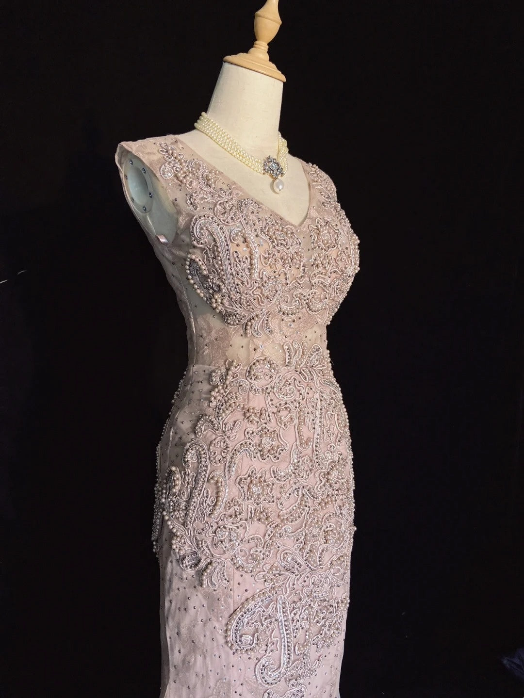 Vintage Prom Dresses Meerjungfrau V-Ausschnitt Pink Spitze 80er Jahre Lange Formelle Abendgarderobe N3875