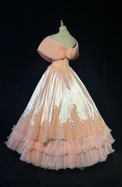 Vintage Prom Dresses 1960s Ball Gown Strapless Blush Pink With Lace Floor Length Sleeveless Evening Formal Outfits RB5121