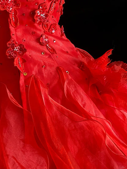 Princess Ball Gown Spaghetti Straps Red Long Lace Sweet 16 Dresses Seventeen Quince Dress RB4015
