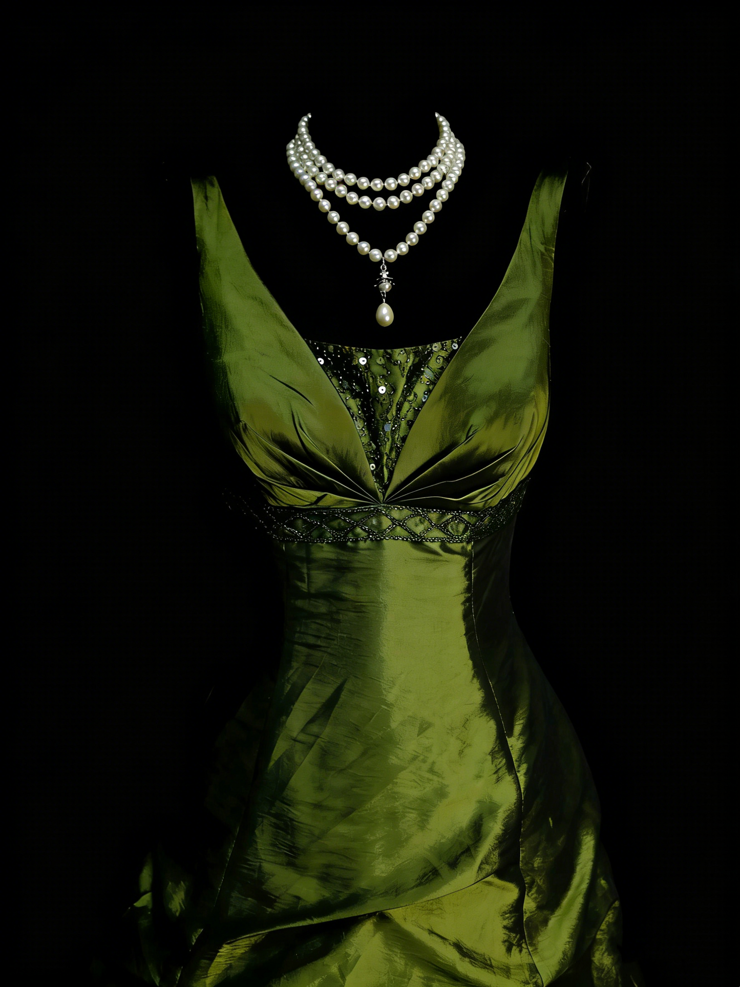 Vintage Prom Dresses Aesthetic 1960s Retro Ball Gown V Neck Olive Green Long Party Dress N2133