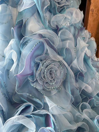 Vintage Ball Gown Spaghetti Straps Blue With Layers Tiered Sweet 16 Dresses Long 15 Vestidos De Fiesta N2264