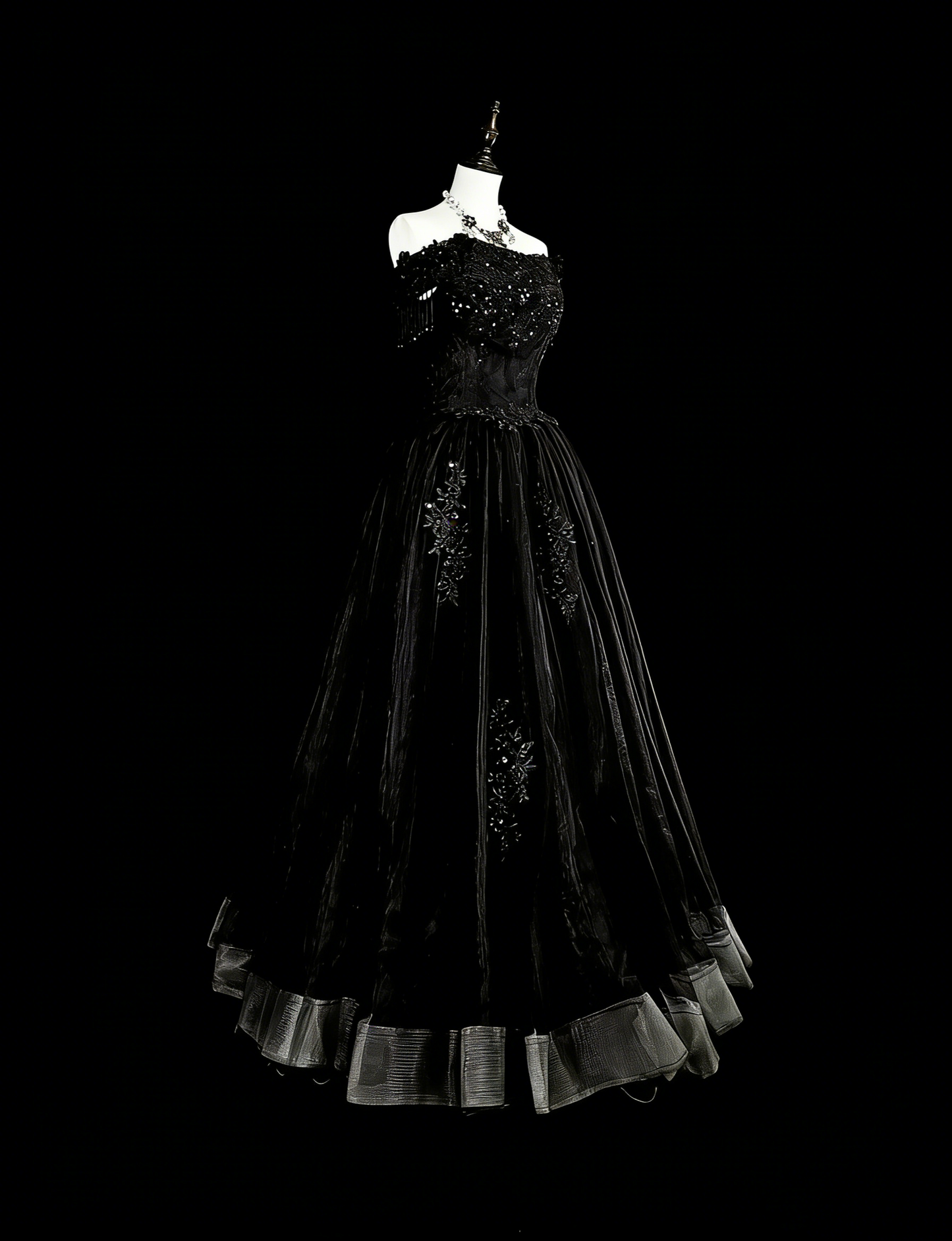 Vintage Prom Dresses Ästhetik 1970er Retro Ballkleid Trägerloses Schwarzes Tüll Langes Abendkleid N2152