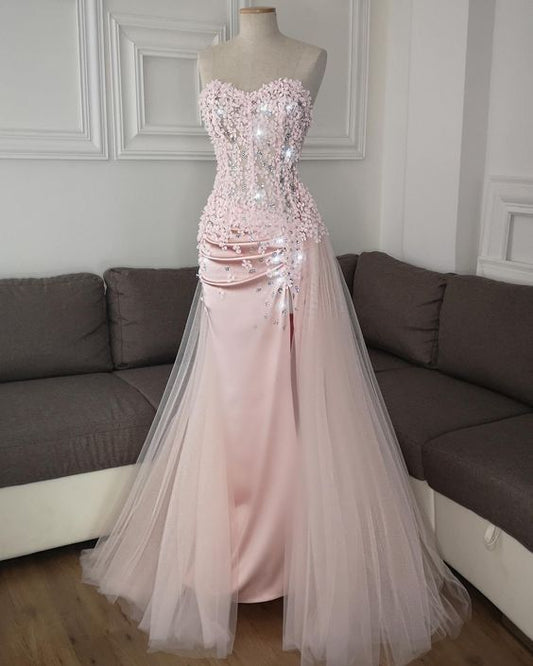 Classy Mermaid Sweetheart Blush Pink Slit Prom Dresses Inspo For Teens Formal Dress Party Outfits Prom Gowns AB020