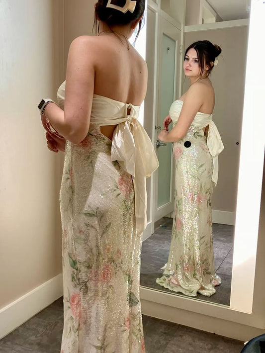 Charming Mermaid Sweetheart With Slit Floral Sequin Inspiration Sleeveless Long Wedding Guest Dress Birthday Outfits N1538