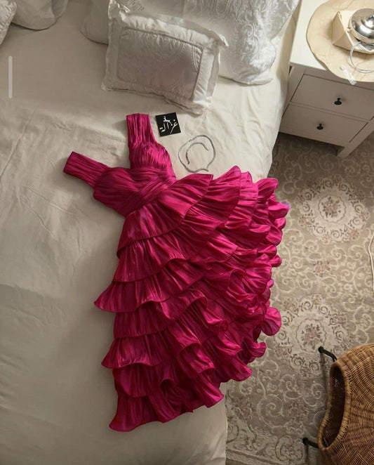 Elegant Ball Gown V Neck Hot Pink Knee Length Inspo Hoco Dress Ideas Homecoming Dresses RB4190
