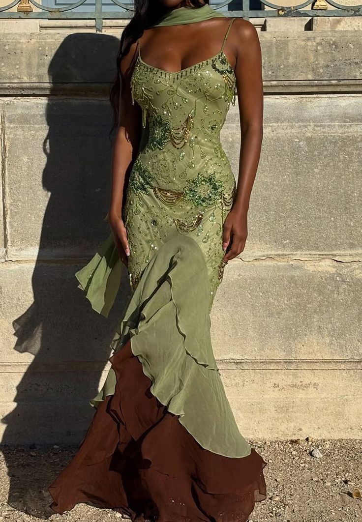 Sexy Ballkleid mit hohem/tiefem Saum, Spaghettiträgern, salbeigrünem Chiffon mit Perlen, halbformelles Abschlussballkleid für Teenager und Gymnasien AB1951