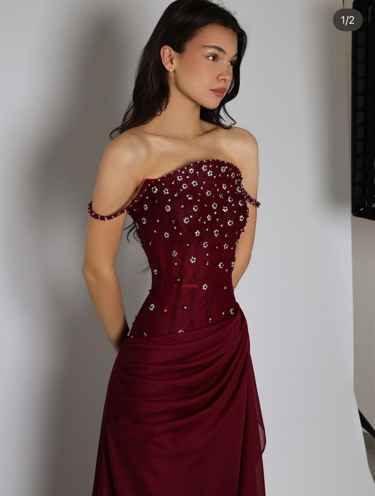 Robe de bal élégante sirène à fines bretelles, couleur bordeaux, en mousseline, idéale pour les adolescentes. Robe de soirée, modèle AB1122.