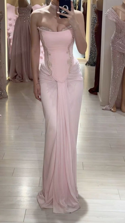 Sexy Schimmerndes Abendkleid Trägerlos Ärmellos Pink Ballkleider Meerjungfrau Bodycon Für Damen N4063