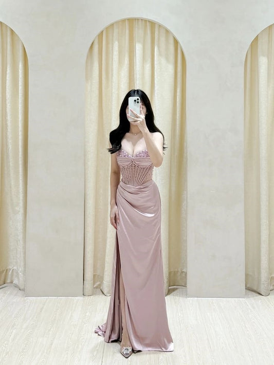 Robe de soirée sirène rose fuchsia fendue, coupe sirène, idéale pour les grandes occasions (AB2102)