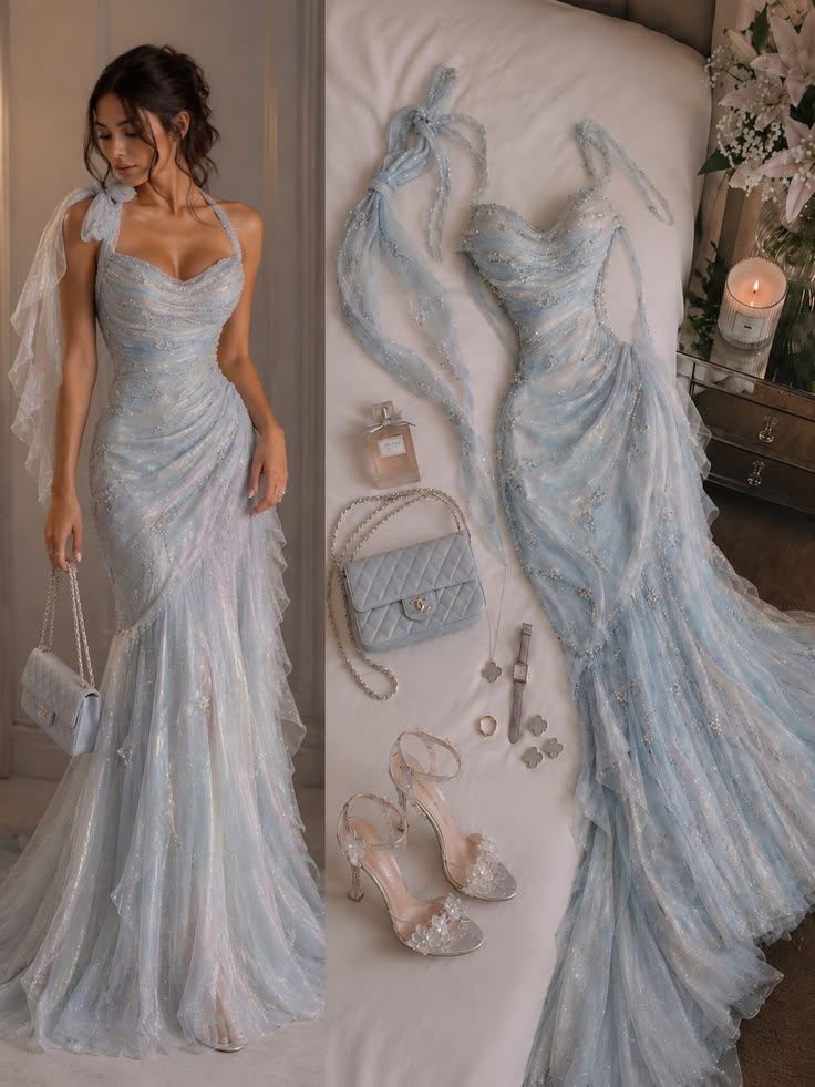 Elegant Mermaid Spaghetti Strap Light Sky Blue Lace Perfection-Formal Goals Nigh Evening Long Prom Dress Party Outfits RB6721