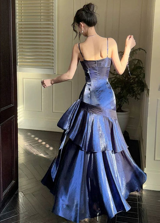 Navy Blue Sweetheart Straps Mermaid Party Dress, Navy Blue Sweetheart Prom Dress For Women AB1459