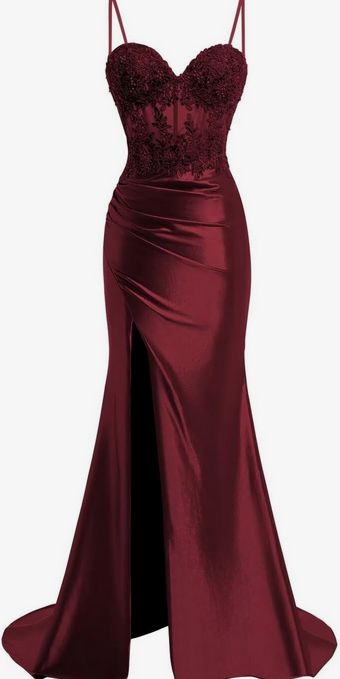 Satin Mermaid Prom Dress Long Spaghetti Straps Beaded Sparkly Formal Dresses Split Ball Gowns for Women AB1615