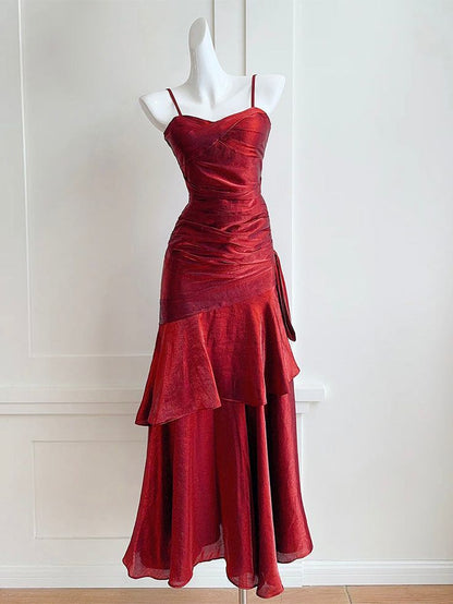 Einfaches burgunderfarbenes Meerjungfrauen-Abendkleid mit Herzausschnitt, burgunderfarbenes Partykleid AB954