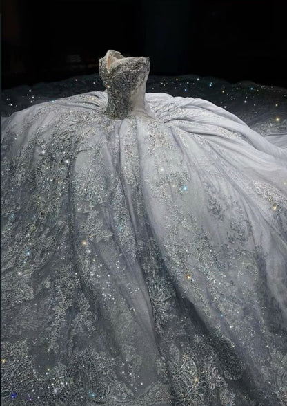 Robe de mariée luxueuse en dentelle à sequins et décolleté en cœur, style conte de fées, longue, RB2844