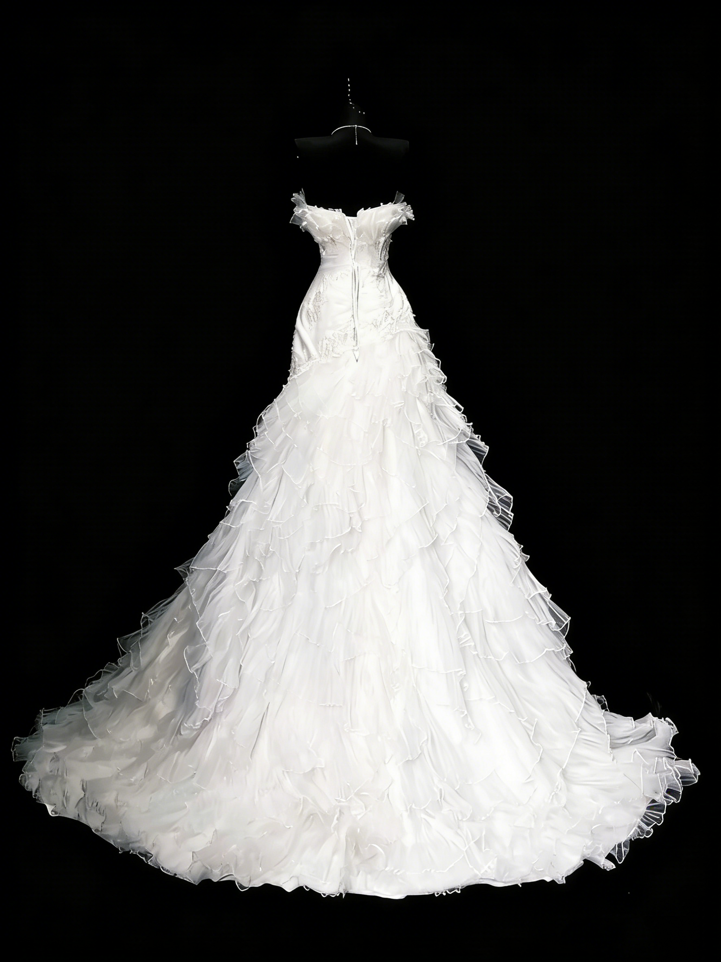 Vintage 80er Jahre Brautkleid Meerjungfrau trägerlos Tüll weiß gerafft Lagen langes Brautkleid figurbetontes Brautkleid N1208