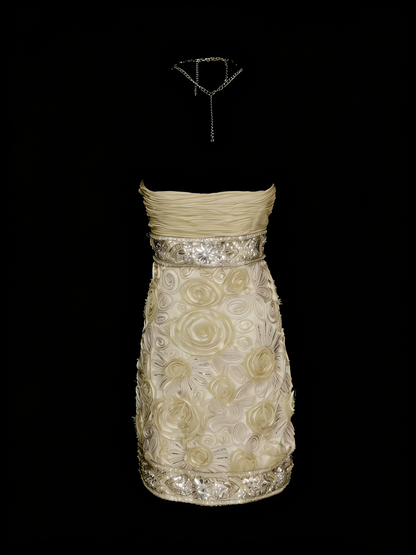 Robe de bal rétro fourreau bustier champagne, courte, idéale pour un 18e anniversaire ou une soirée de retrouvailles (N1317)