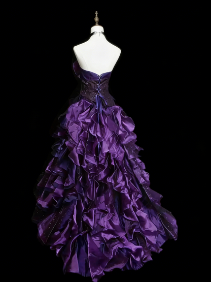 Robe de bal vintage bustier à volants couleur raisin, idéale pour les 16 ans et les quinceañeras (taille 15), modèle N1451