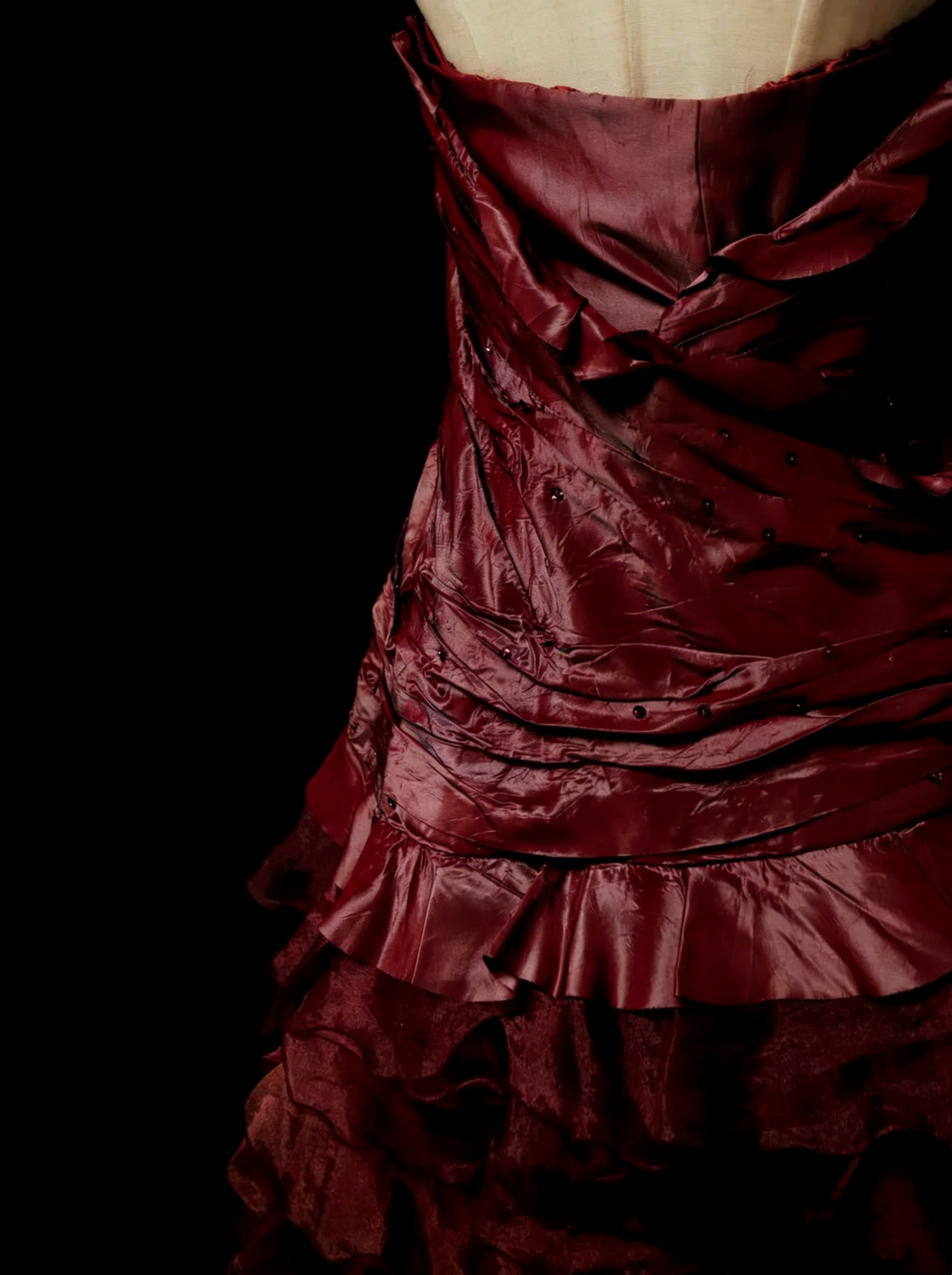 Cute Ball Gown Strapless Burgundy With Ruffles Long Party Gowns Prom Dresses N2141