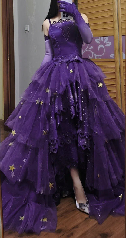 Elegantes, trägerloses, lila Satin-Abendkleid mit Spitze und asymmetrischem Saum, langes Partykleid, Abschlusskleid, formelles Abendkleid AB1959