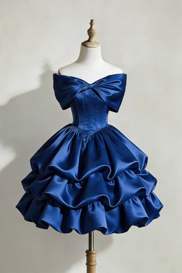 Robes de bal de fin d'année courtes et séduisantes, avec traîne, épaules dénudées, bleu marine, pour lycéennes, mini tenues de bal RB4548