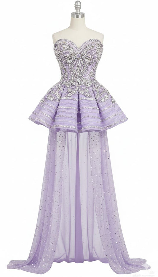 Classy Ball Gown Sweetheart Lilac Sequin Mini Short High School Impress Inspo Graduation Dress Homecoming Dresses RB3435