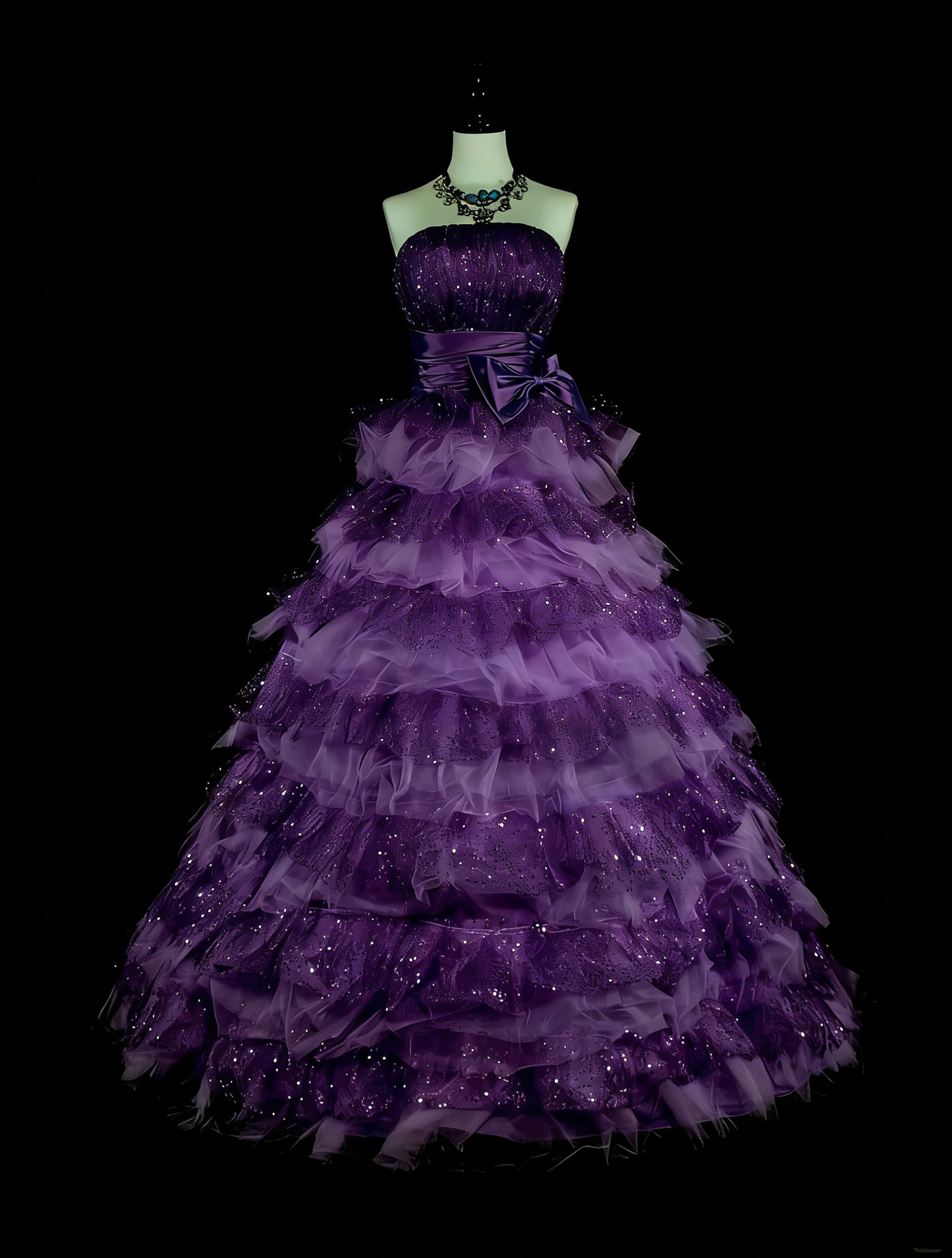 Vintage Ballkleid, trägerlos, lila Tüll, gestuft, Sweet 16 Kleider, Quinceañera Kleid, lang, Vestidos De Fiesta N1496