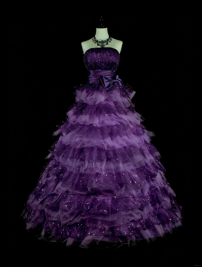 Vintage Ballkleid, trägerlos, lila Tüll, gestuft, Sweet 16 Kleider, Quinceañera Kleid, lang, Vestidos De Fiesta N1496