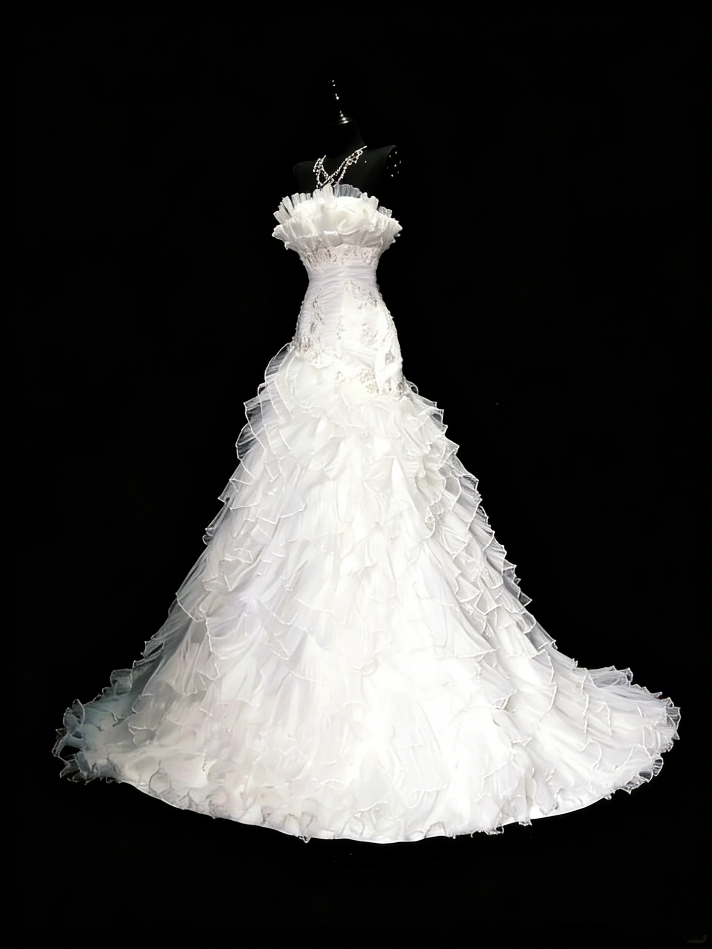 Vintage 80er Jahre Brautkleid Meerjungfrau trägerlos Tüll weiß gerafft Lagen langes Brautkleid figurbetontes Brautkleid N1208