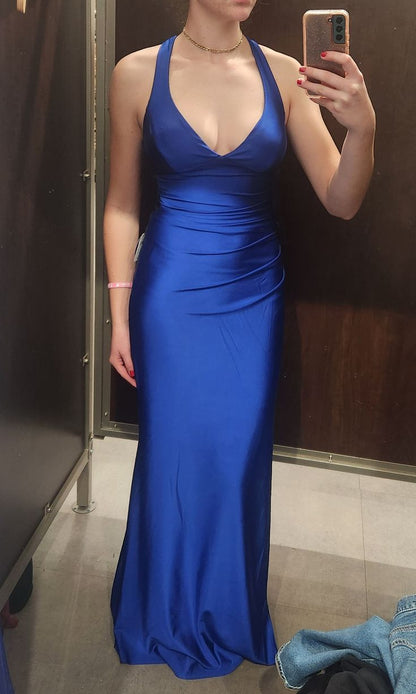 Elegantes Meerjungfrauen-Kleid mit Spaghettiträgern, königsblauem Rückenausschnitt und Schlitz – perfekt für College, Abschlussball und andere festliche Anlässe für Teenager (N1125)