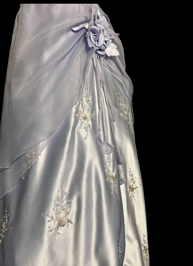 Vintage Prom Dresses Ball Gown Strapless Lilac Satin 80s With Appliqued Long Formal Evening Outfits N4236