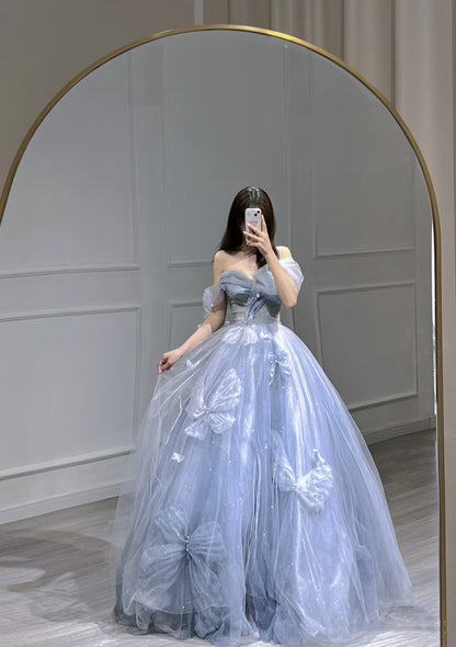 Robe de bal charmante, bustier cœur, tulle bleu, longue, robe de soirée formelle, robe de bal AU112