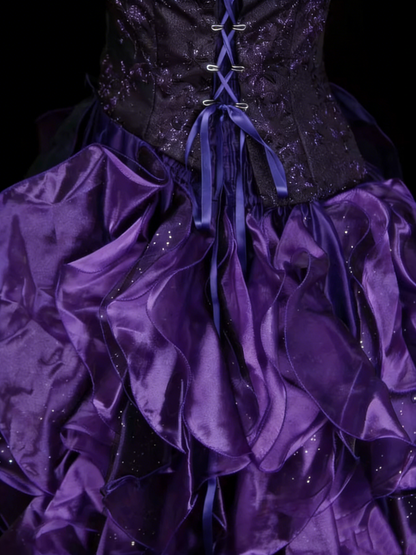 Robe de bal vintage bustier à volants couleur raisin, idéale pour les 16 ans et les quinceañeras (taille 15), modèle N1451