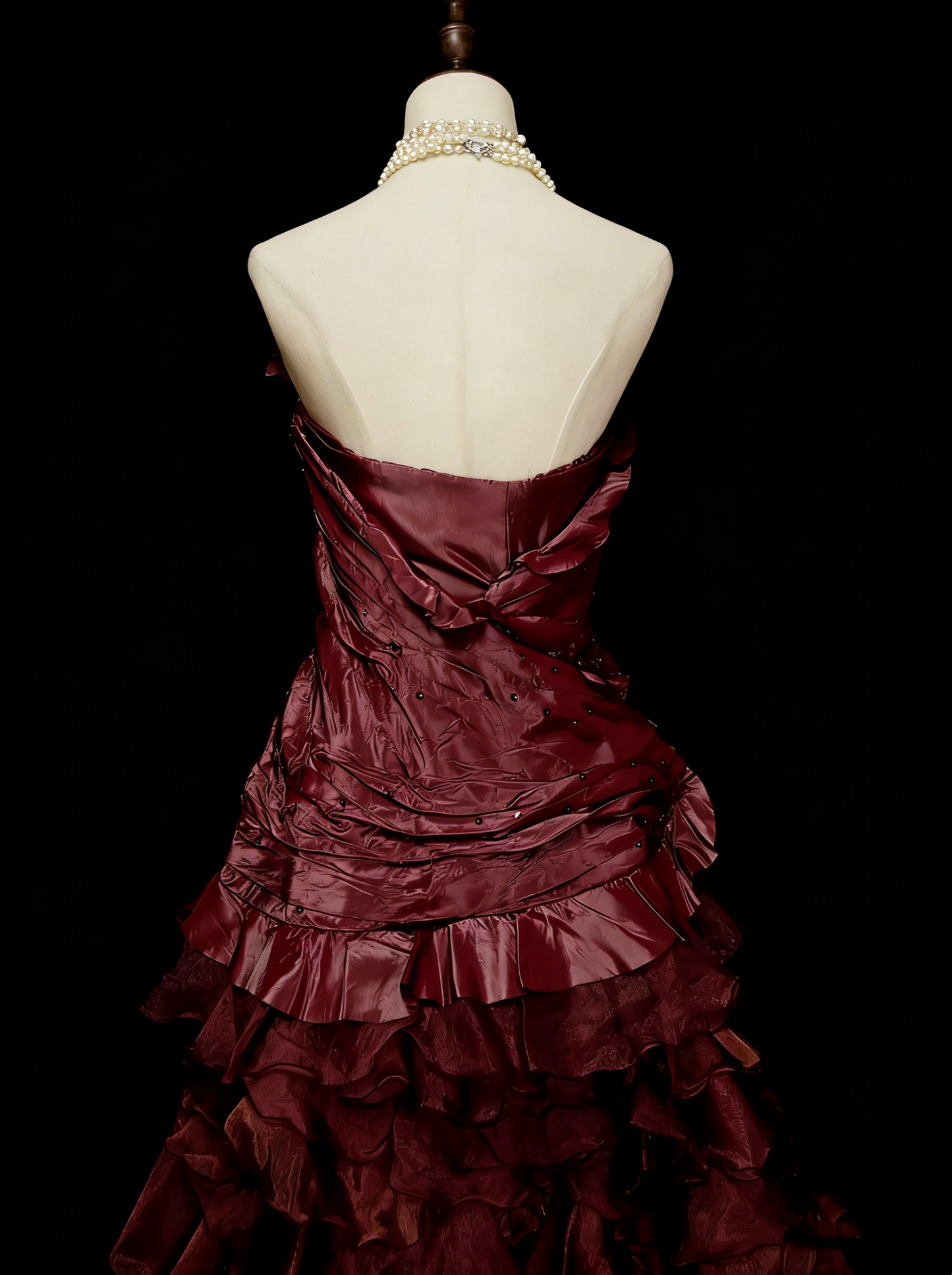 Cute Ball Gown Strapless Burgundy With Ruffles Long Party Gowns Prom Dresses N2141