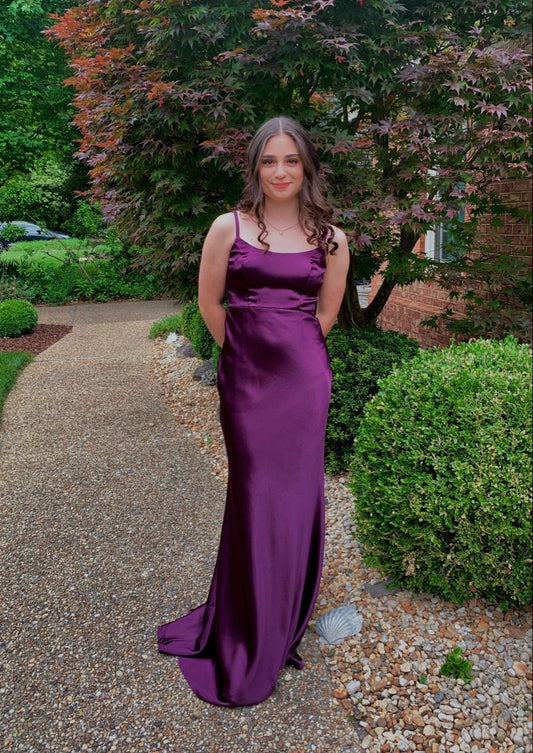 Classy Mermaid Spaghetti Strap Grape Satin Prom Dresses Inspo For Teens Formal Dress Party Outfits Prom Gowns AB091