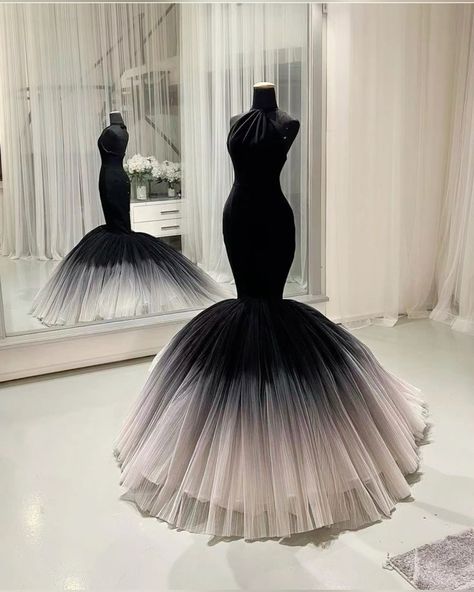 Classy Mermaid High Neck Black Ombre Ivory For Women Party Dress Long Formal Prom Dresses 20th Birthday Gowns AB1306