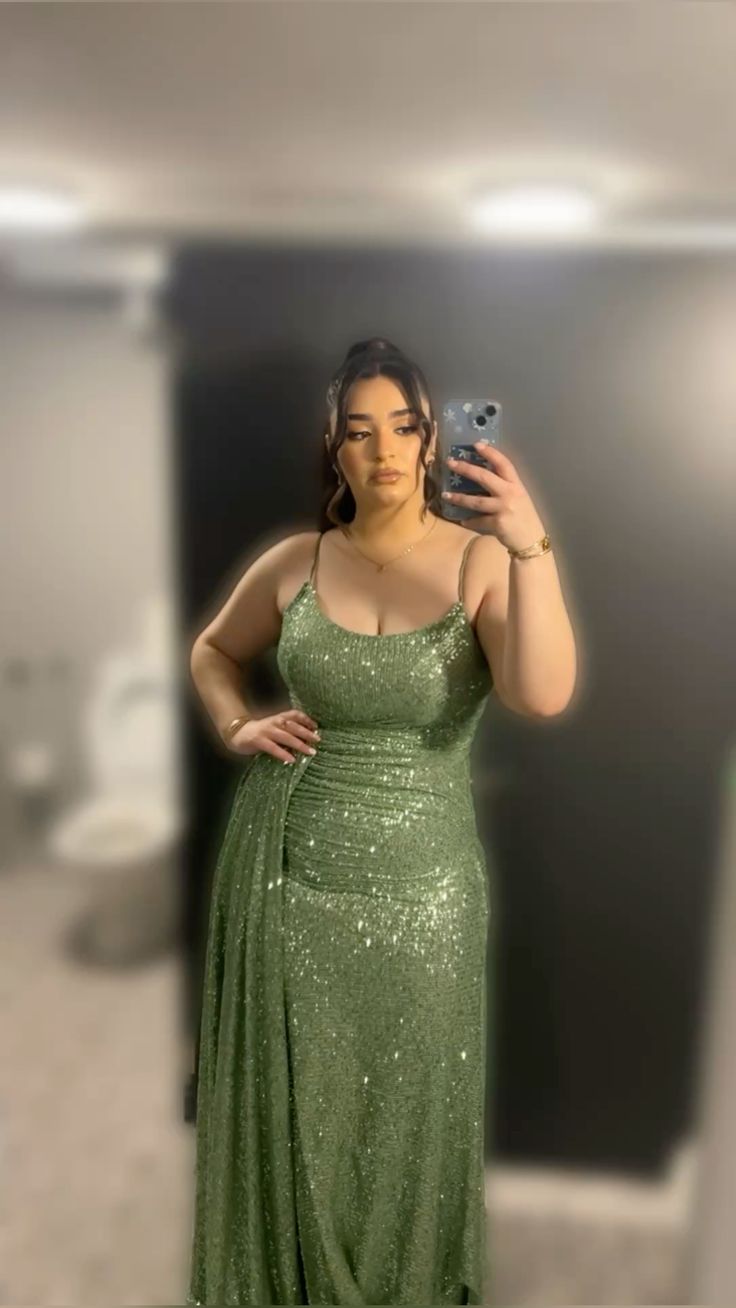 Modest Mermaid Spaghetti Straps Green Sequin Prom Dresses Inspo For Teens Formal Dress Party Outfits Prom Gowns AB055