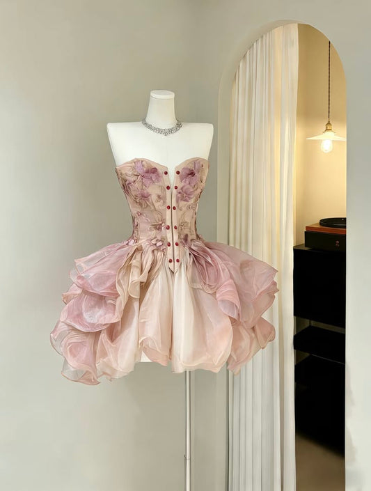 Pretty Ball Gown Strapless Pink Graduation Inspo Short 15th Birthday Outfits Homecoming Dresses RB3164