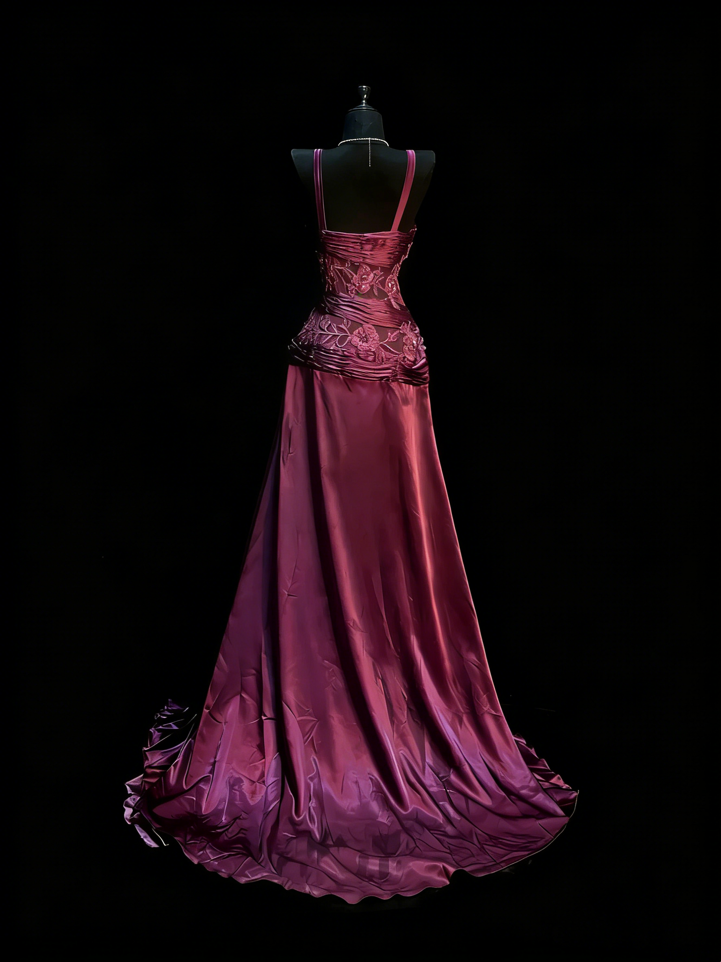 Robe de bal longue vintage en satin raisin, coupe trapèze, col en V, ornée de perles et de dentelle, longueur au sol, référence N1202