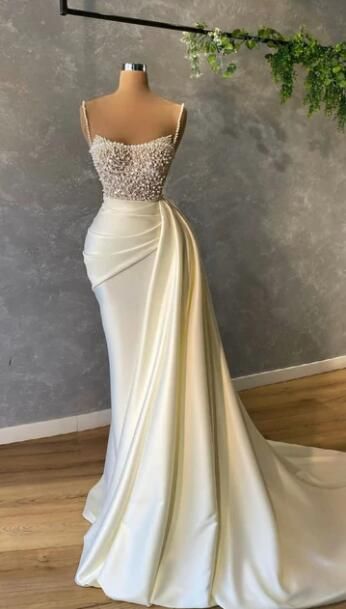 Robe de bal ivoire ornée de perles, robe de soirée formelle AB975