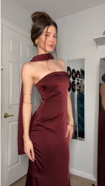 Elegant Mermaid Strapless Burgundy Satin Senior Aesthetic Prom Dresses Prom Gowns Birthday Outfits Graduation Dress RB795